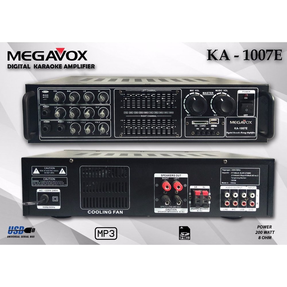 Power Mixer Megavox Ka 1007E Usb sd EQUALIZER 3 Channel mic  Terjamin