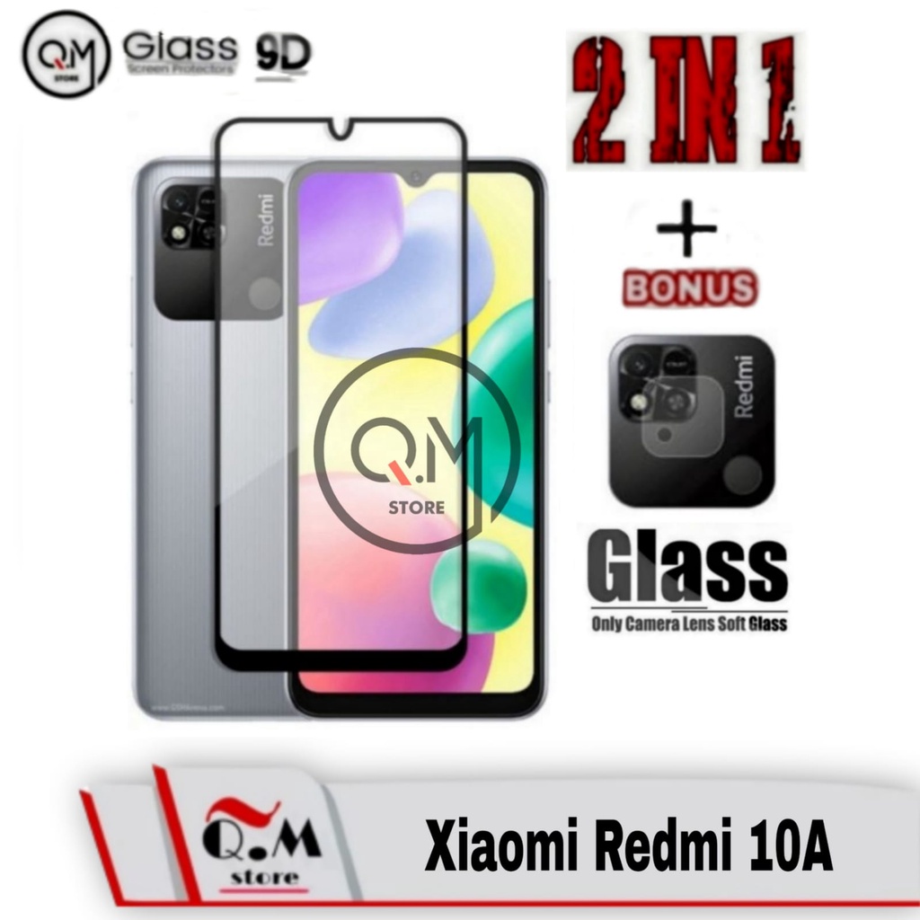 Paket 2 in1 Tempered Glass Layar Xiaomi Redmi 10A Anti Gores  Screen Guard FreeLensa Camera Belakang