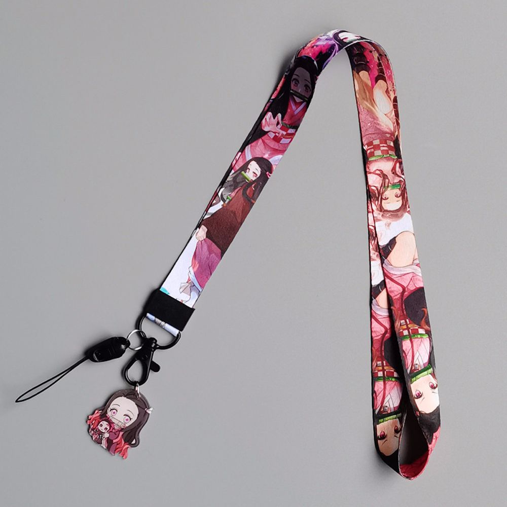 QUINTON Cute  Strap Anime Demon Slayer Lanyards Keychain Certificate lanyard Mobile Phone Strap Webbing Hang Rope Anime characters High Quality Cartoon Pendant Cartoon Hang Rope