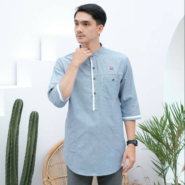 BAJU KOKO KURTA PAKAIAN MUSLIM PRIA BERKUALITAS WARNA DENIM HITAM PUTIH CHOCOMILK UKURAN M L XL