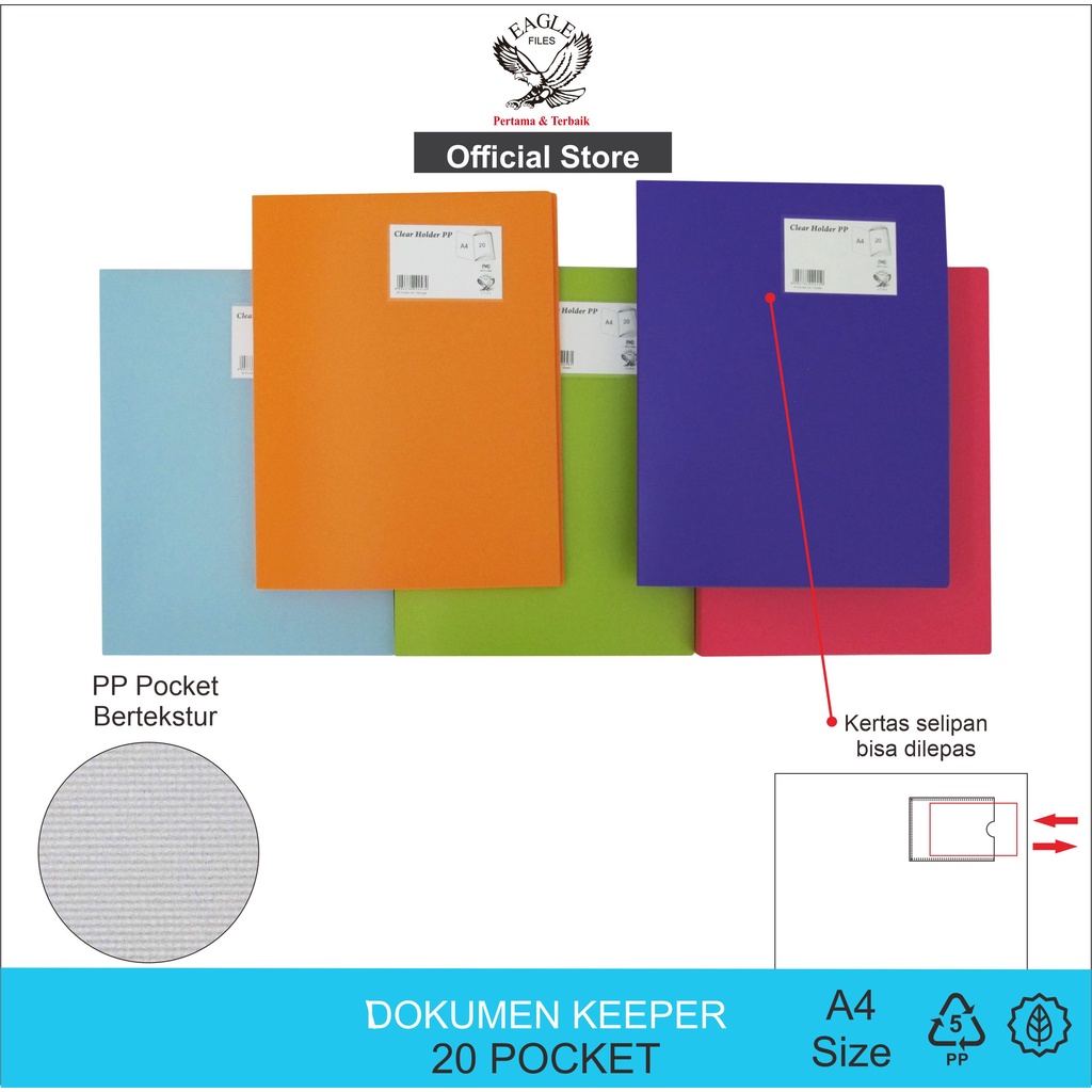 

Dokumen Keeper / Clear Holder / Document Keeper / Display Book Warna Neon EAGLE A4 20 Pocket