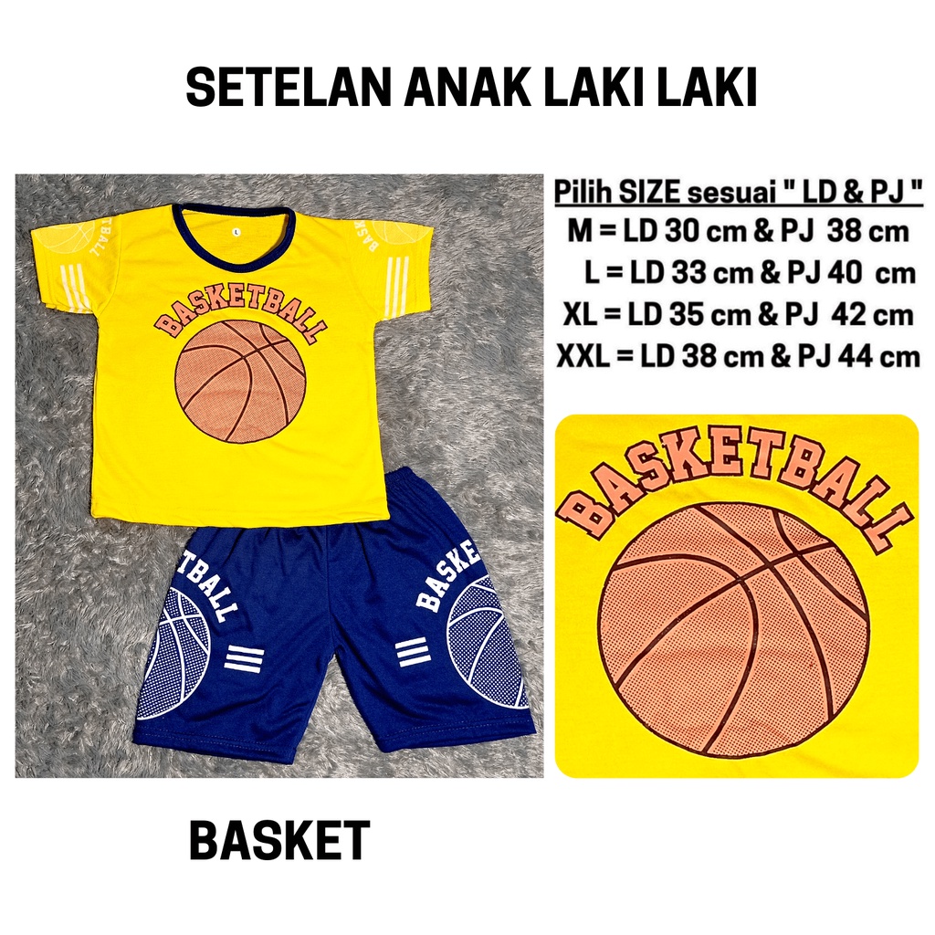 Setelan Anak Laki Laki Baju Stelan Cowok Set Kaos Anak Cowo Murah Celana Pendek Harian 3 4 5 6 Tahun Kode 110-110 BASKET