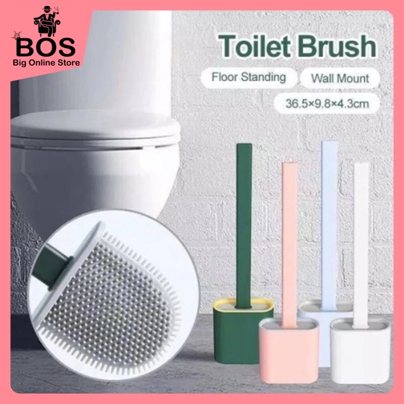 BOS - BRUSH TOILET SILICON | SIKAT WC / CLOSET DENGAN KOTAK TEMPEL DINDING