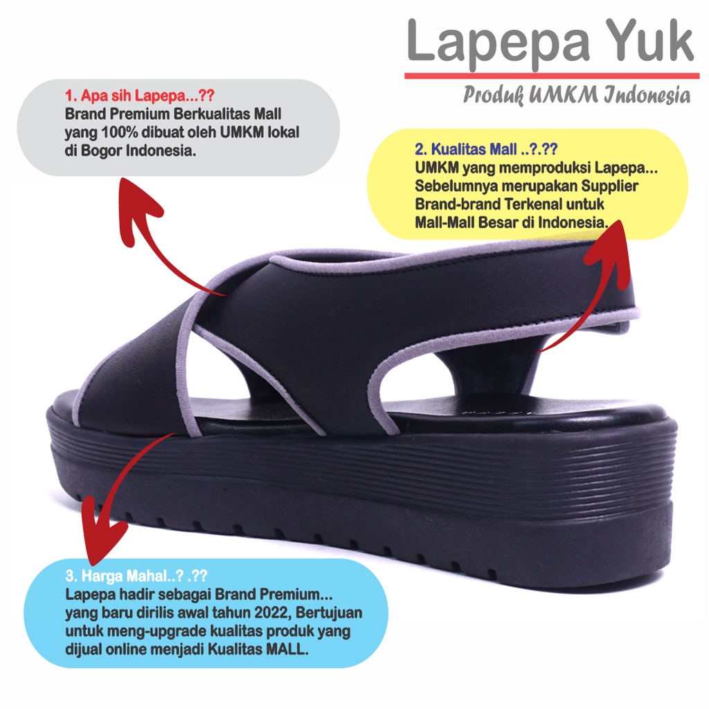 LAPEPA YUK -  Sepatu Sandal Wanita Wedges CLARIE ALL COLOR Model Ban dua Tali Strap belakang Hak Tinggi Sole 4 cm Spatu Sendal Gunung Cewek  Size 36 37 38 39 40 Warna Hitam Black Cewe Kekinian Premium Terbaru Shoes Ori Original Mall Official Store Promo