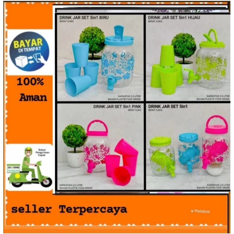 Drink Jar Set 5 Pcs 2.5 liter/Dispenser Mini 2.5 Liter Set Gelas