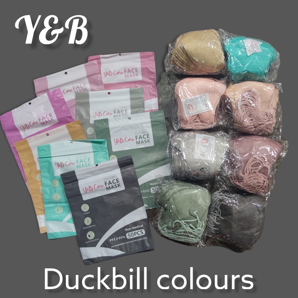 DB YB CARE MIX EMBOS RAINBOW 50 - MASKER DUCKBILL Y&amp;B CARE EMBOS KOREA EARLOOP 3PLY GARIS WARNA PUTIH HITAM ABU