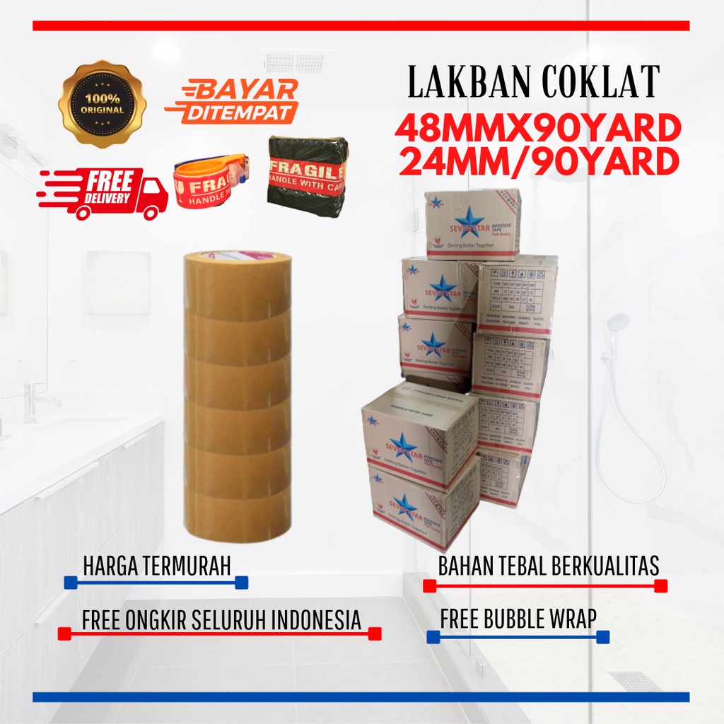 (1 DUS) LAKBAN COKELAT 90 YARD TERMURAH 48 MM/2 Inch HARGA PERDUS ISI 72 Pcs