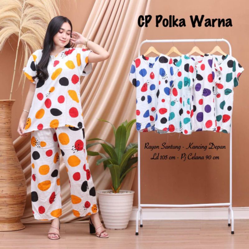 Daster Setelan Celana Panjang Polka Warna