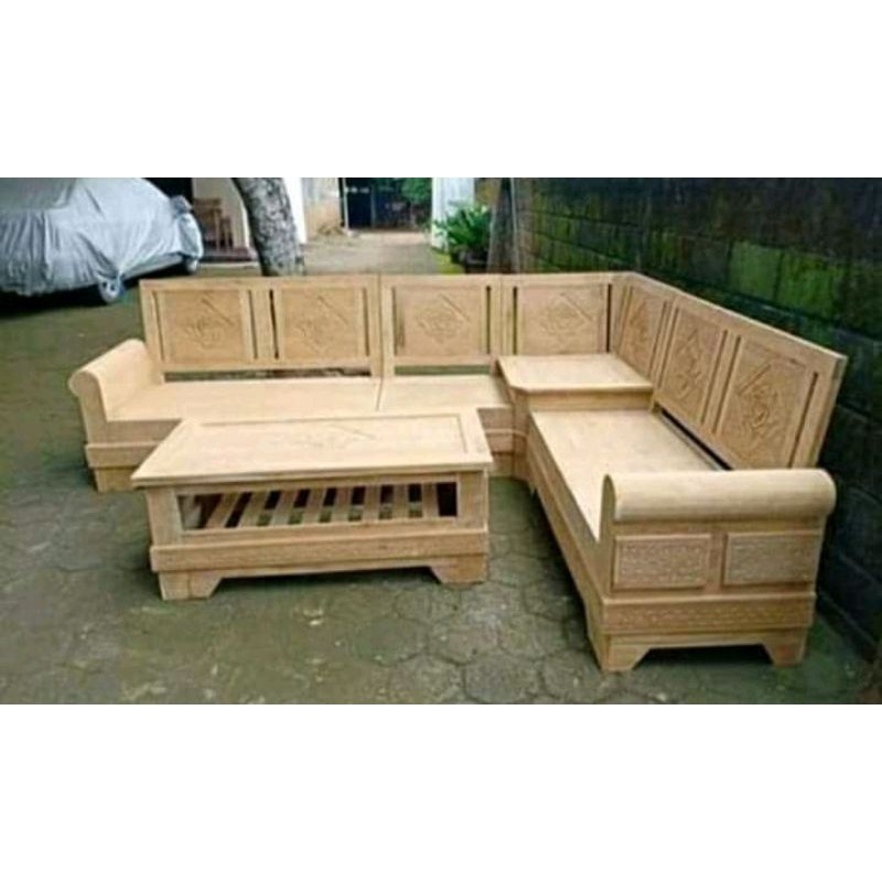 KURSI TAMU SUDUT GELUNG KAYU JATI TUA