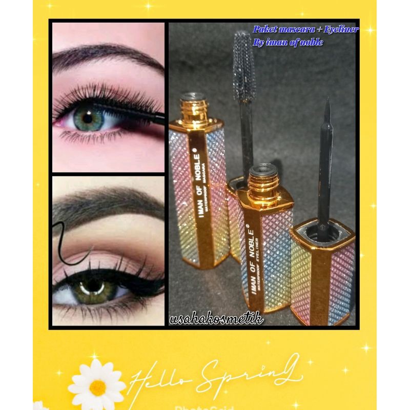 PAKET MASCARA + EYELINER SUPER WATERPROOF RAINBOW IMAN OF NOBLE