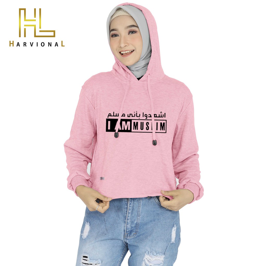 SWEATER CROP HOODIE I AM MUSLIM BAHAN POLOS TERLARIS