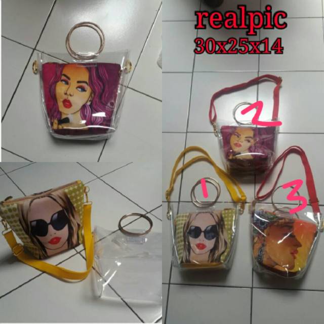 Tote transparan lukis tas tote tas lukis tas transparan tas wanita 2in1 tas lukis murah