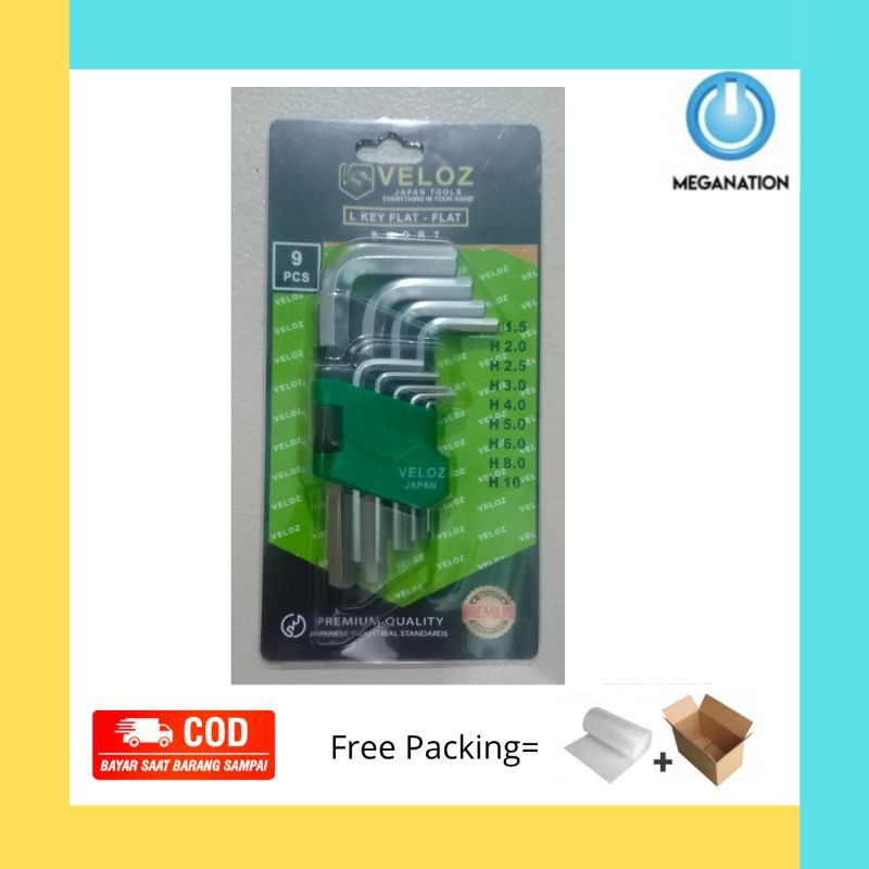 KUNCI L SET VELOZ 9 PCS SEGIENAM - SEGIENAM PENDEK / L KEY VELOZ
