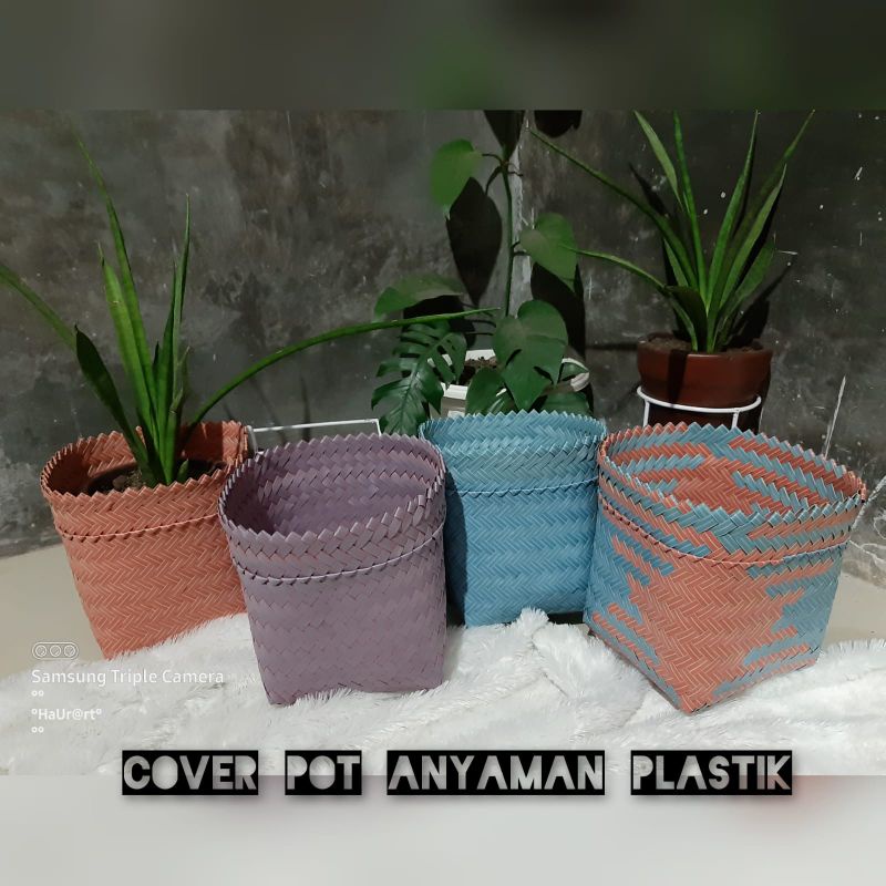 COVER POT ANYAMAN PLASTIK//COVER POT PLASTIK//KERANJANG ANYAMAN PLASTIK