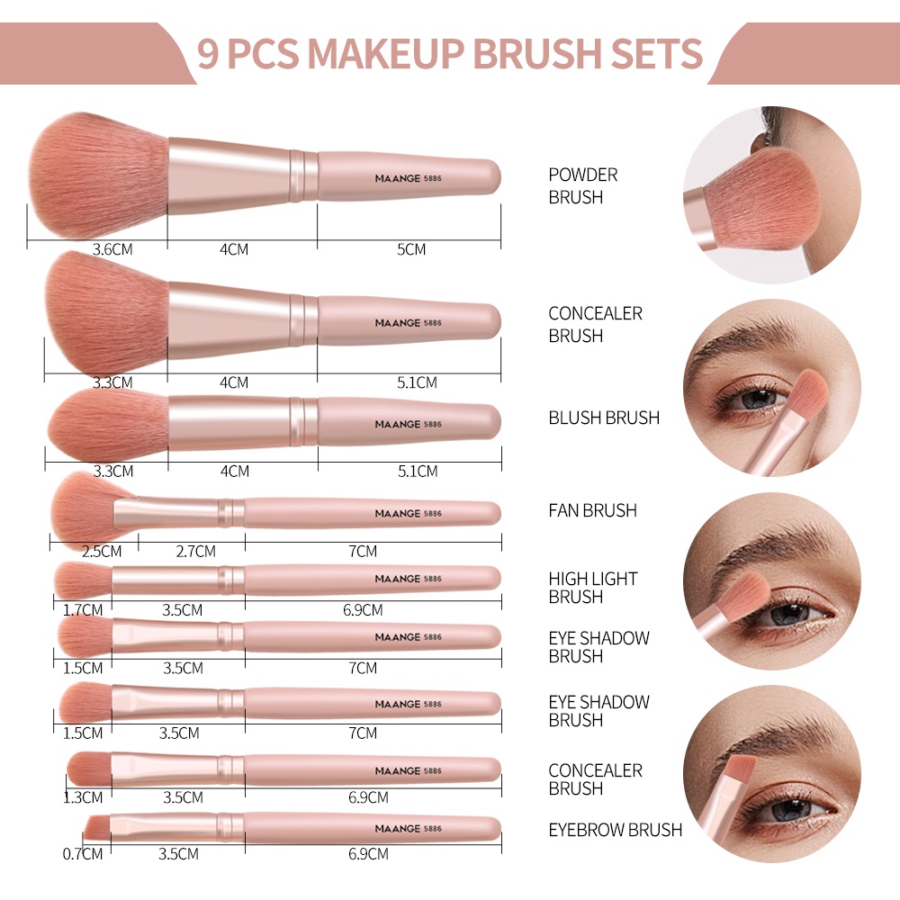 MAANGE 9 Pcs/Set Kuas Make Up Brush Make Up Concealer Set Kuas Rias Dengan Spons Kecantikan