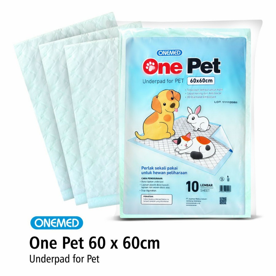 Underpad One Pet / Toilet Training / Tatakan Kencing Hewan 60x60cm ANJING KUCING ONEMED ISI 10