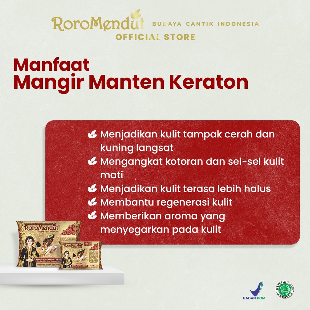 Roro Mendut Lulur Pencerah Dan Pemutih Kulit Badan Tangan Mangir Manten Keraton BPOM Original 40 gr