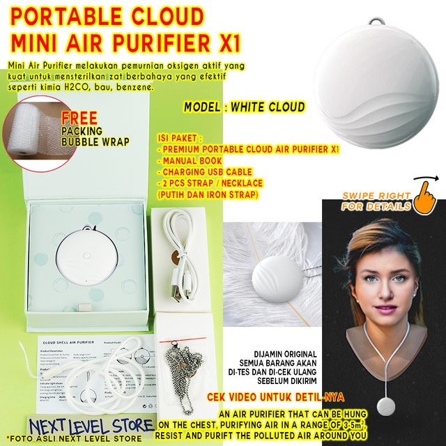 Air Purifier Portable Kalung Mini Necklace Cloud Ionized - WHITE