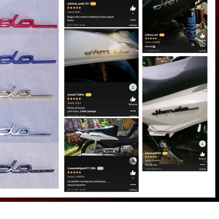 Emblem Logo Honda Tulisan Rangkai Latin Bahan Plastik Warna Merah Hitam Biru Chrome Gold Carbon Best