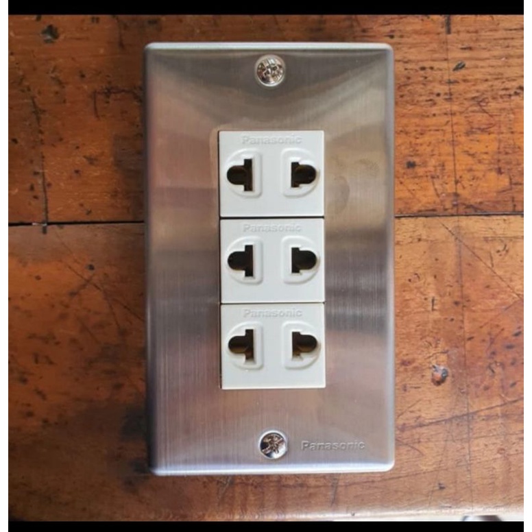 stop kontak stainless panasonic stopkontak triple 3 gang stainles besi