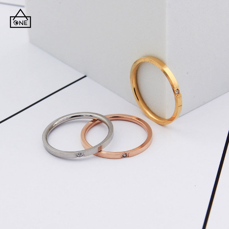 COD❤Cincin Wanita Sederhana Korea Hadiah Aksesoris Perhiasan Cincin Berlian Baja Titanium A one