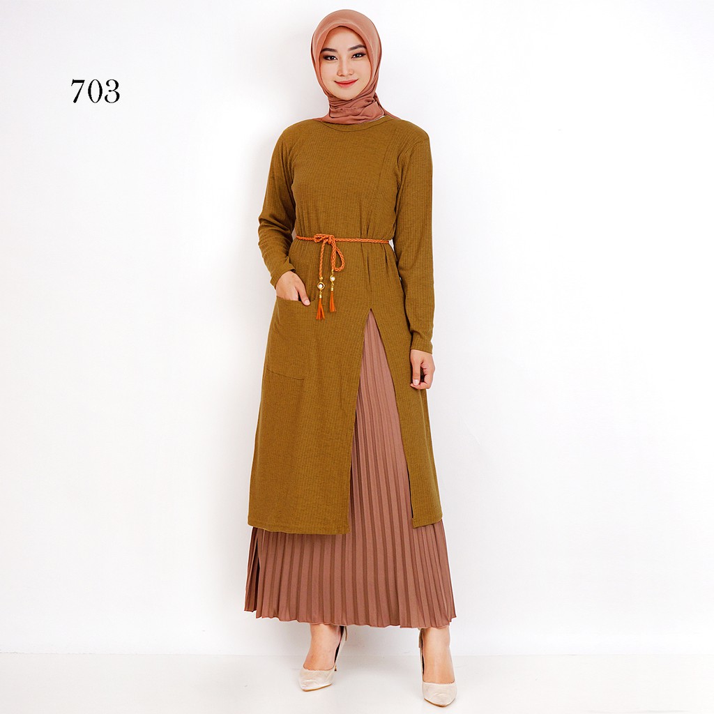 LONG TUNIK BAHAN RIB RAJUT BEST QUALITY