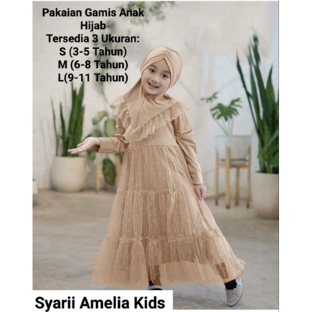 Gamis Anak Syar'I Amelia Kids Terbaru Motif bunga Free Hijab 3-11 Tahun Matt Moscrepe Good quality