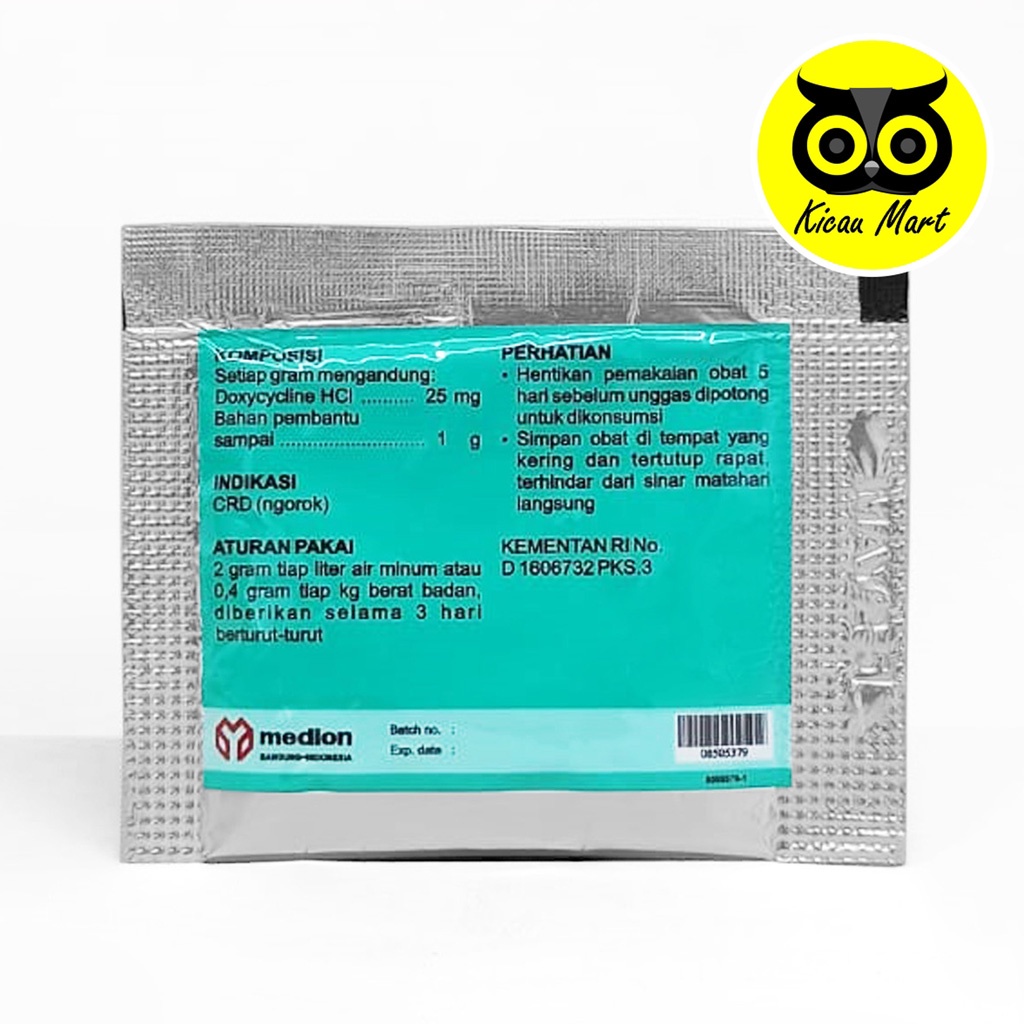 Obat Ternak DOC Ayam CRD ngorok Doxyvet 5 Gram Obat Ayam Antibiotik CRD Obat Ayam Bebek Burung Unggas Flu Pilek Bersin Hidung Berair Infeksi Pernafasan