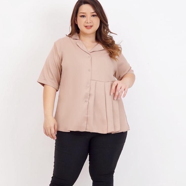 Terbaru.. BAJU BLOUSE BLUS Kemeja ATASAN WANITA JUMBO RAMPEL LD 120cm BIG SIZE KATUN 010 XXL XXXL CE