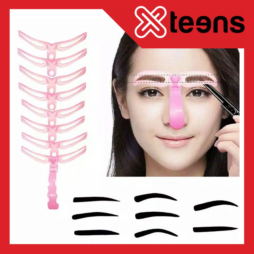 New 8 Versi Cetakan Alis - Sisir Alat Cetak Pembentuk Eyebrow Template CETAK ALIS 8 BENTUK GAGANG