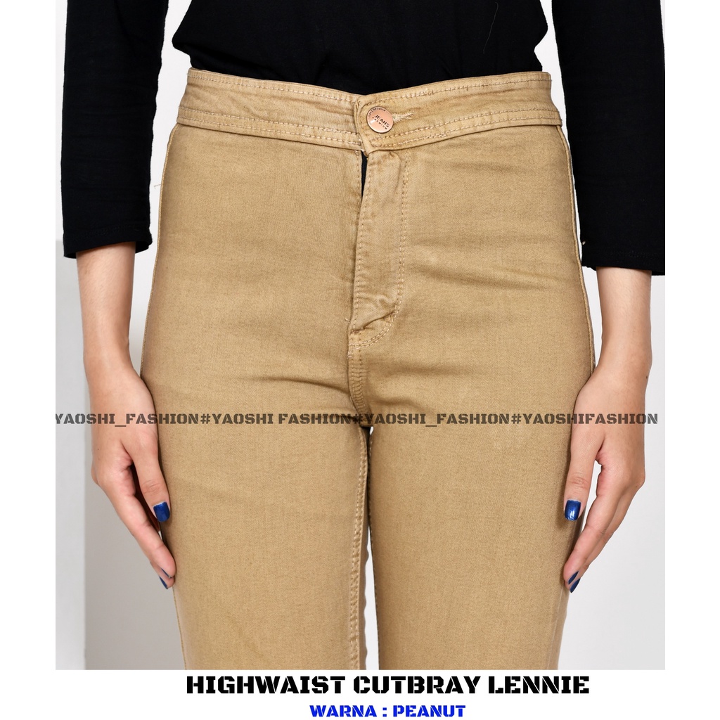 YAOSHI - CELANA PANJANG DENIM/JEANS PINGGANG TINGGI WANITA- HIGHWAIST CUTBRAY RAWIS LENNIE