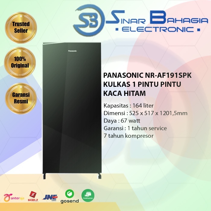 PANASONIC NR-AF191SPK KULKAS 1 PINTU PINTU KACA HITAM (NEW) (KHUSUS BANDUNG)