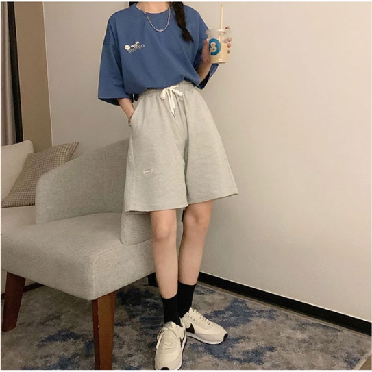 Biru Import  Original T- shirt Wanita  / Premium Korea Style Kaos Longgar / Bergaya Oversize Baju Atasan Unisex