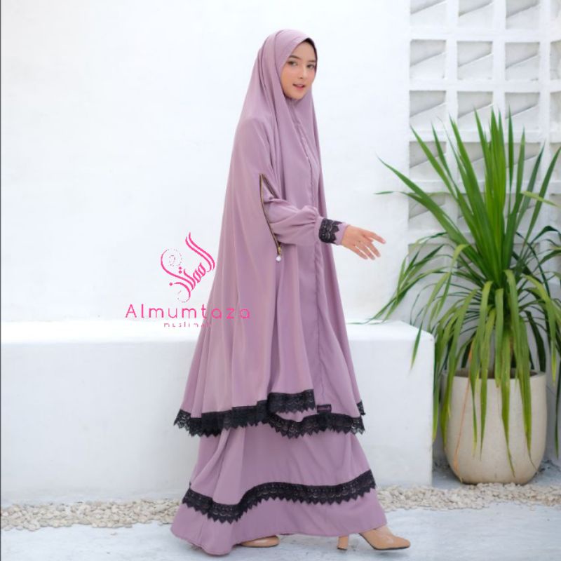 ( khimar + gamis + cadar) madina set woolpeach luxury - Almumtaza Muslimah