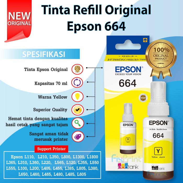 Tinta Printer Epson Original L355 L350 L360 L365 L455 L550 L555 L565 B21