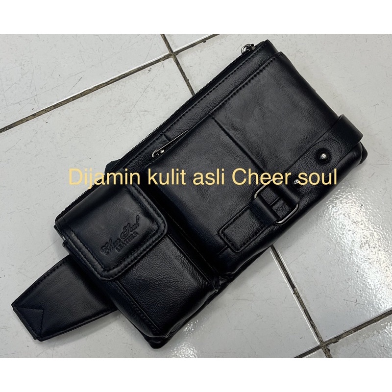 tas pinggang kulit asli  tas selempang dada waistbag pria - wanita cheer soul 8316