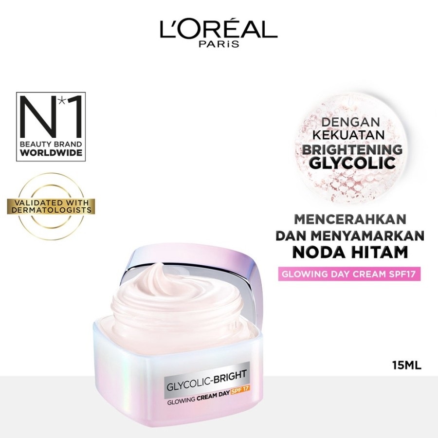 ★ BB ★ L'Oreal Paris Glycolic Bright Glowing Day Cream SPF17 15ml - 50ml | Loreal Krim Siang Glyco