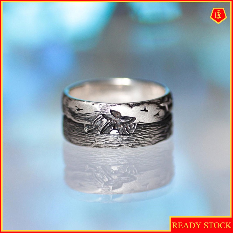 [Ready Stock]Silver Creative Personalized Carved Whale Ring