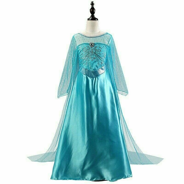 Dress Anak Perempuan Elsa Frozen Toska Kostum Princess Baju Gaun Ulang Tahun Cewek Import