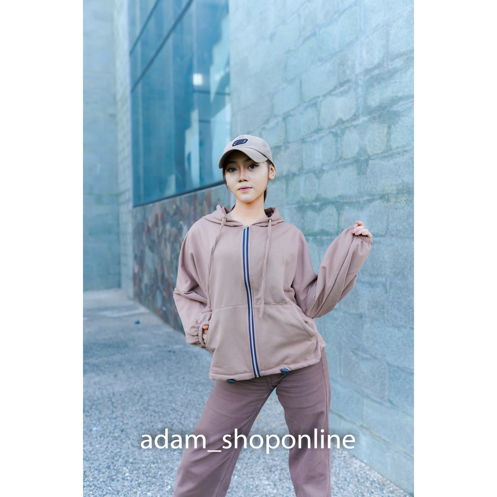 JAKET HOODIE WANITA -  JI WON JAKET - OVERSIZE - HOODIE ZIPPER - KOREAN STYLE - TREND