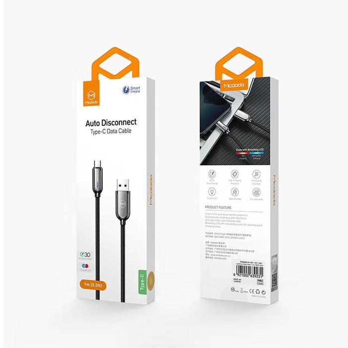 MCDODO CA-6190 KABEL DATA USB TYPE C AUTO POWER OFF QC4.0 FAST CHARGER
