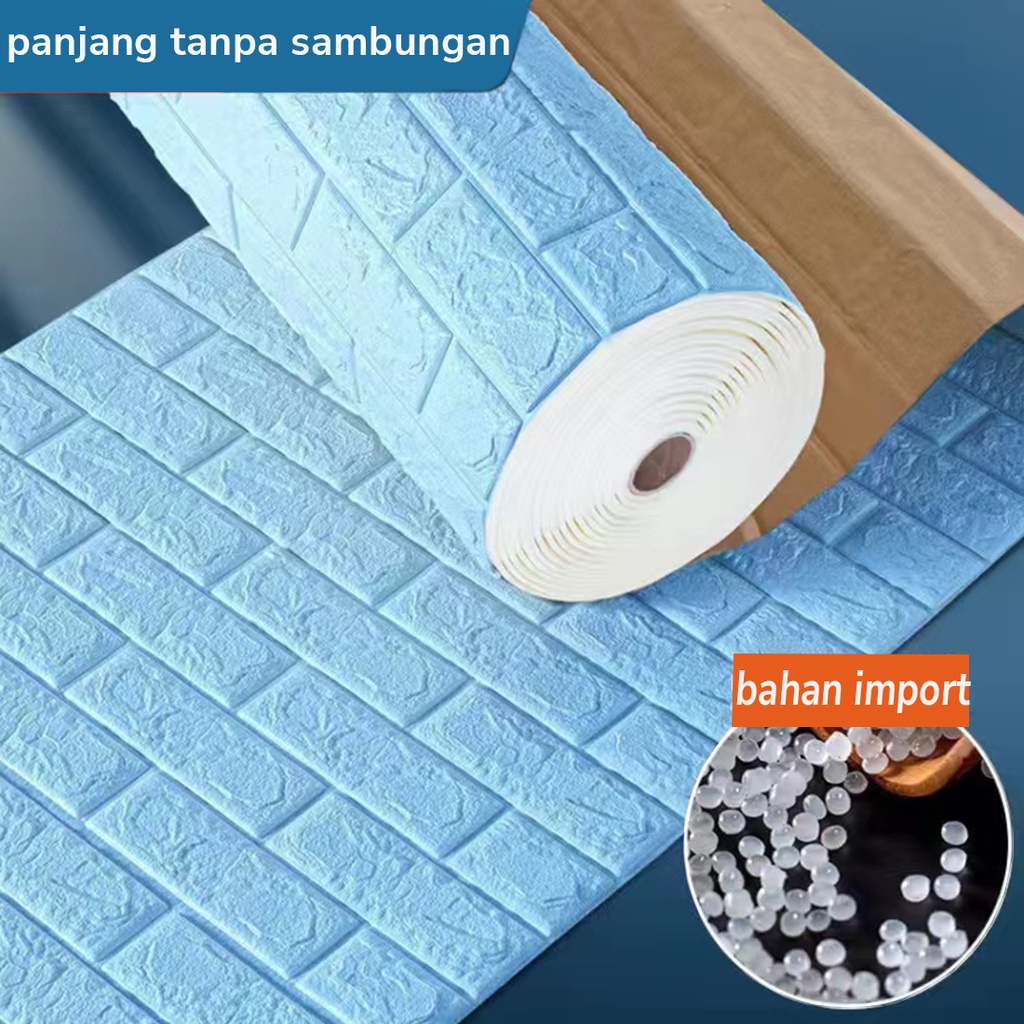 sticker dinding panjang tanpa sambungan / wallpaper gulungan tanpa sambungan pola bata 3D / wallpaper hiasan dekorasi kamar / walpaper tahan air tidak lembab 5pcs x (0.7x0.77m)-Biru