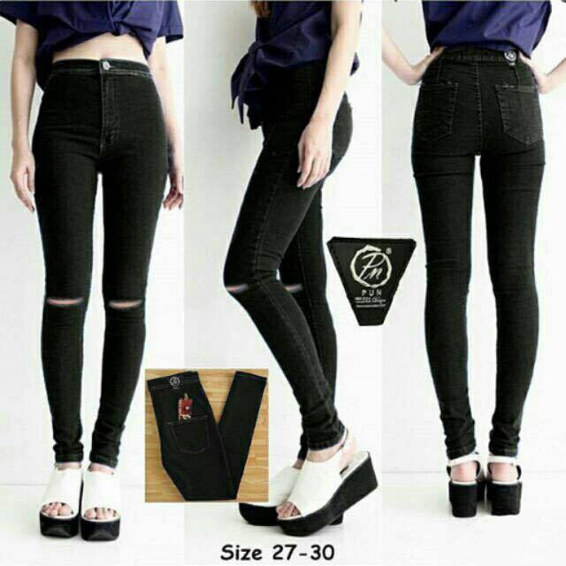 Fedorafashion PUNNY HIGH WAIST SOBEK SATU 1 1 JEANS  WANITA  