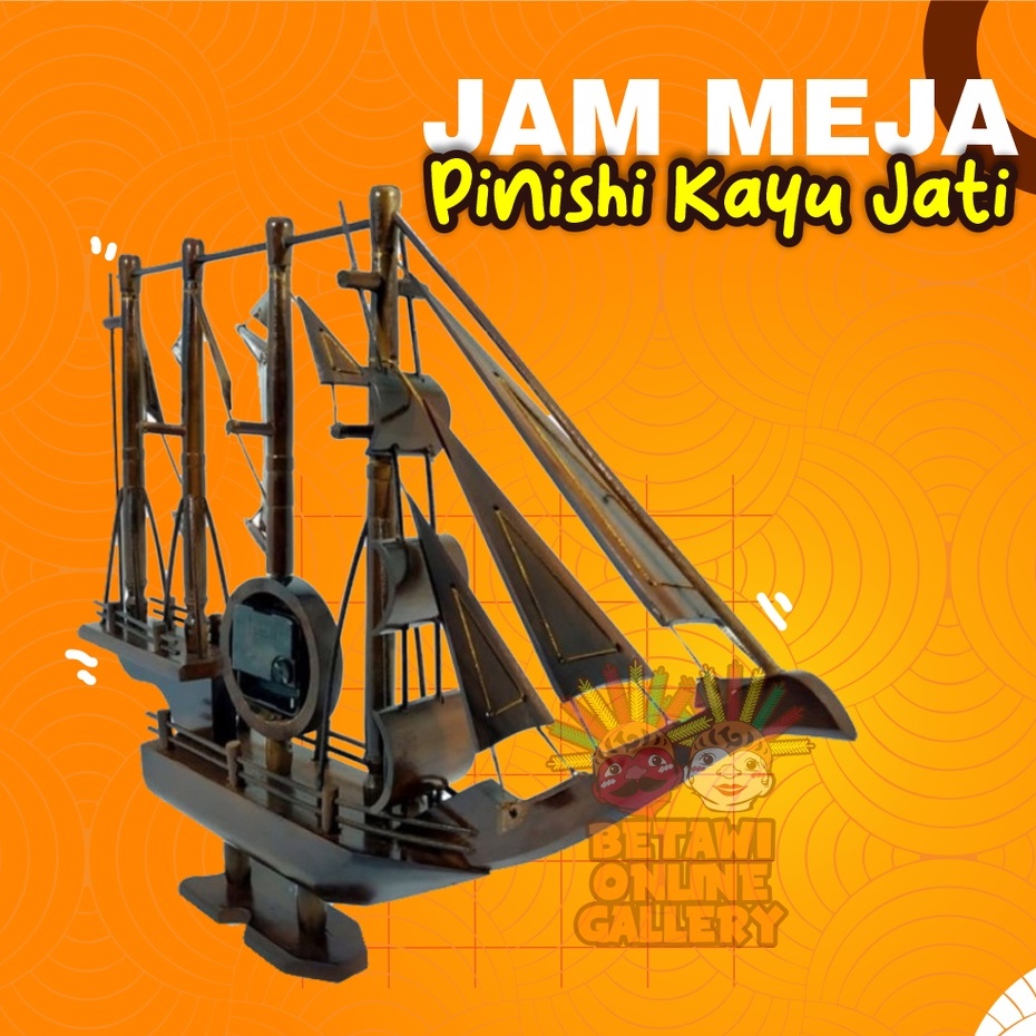 Jam Meja PerahuKapa l Pinishi dari Kayu Jati