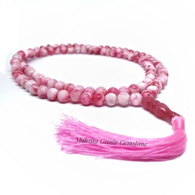 TASBIH BATU GIOK PINK SUSU 99 BUTIR 8MM ORIGINAL
