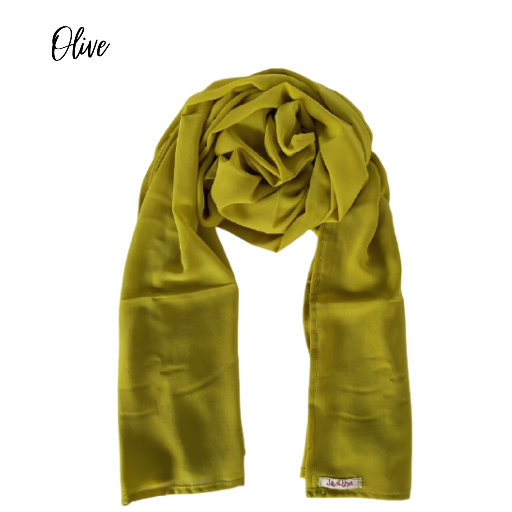 PASHMINA CERUTY PREMIUM 180x75 CM TEPI JAHIT RAPI HIJAB CERUTY PASMINA CERUTTY WARNA PART 1-OLIVE