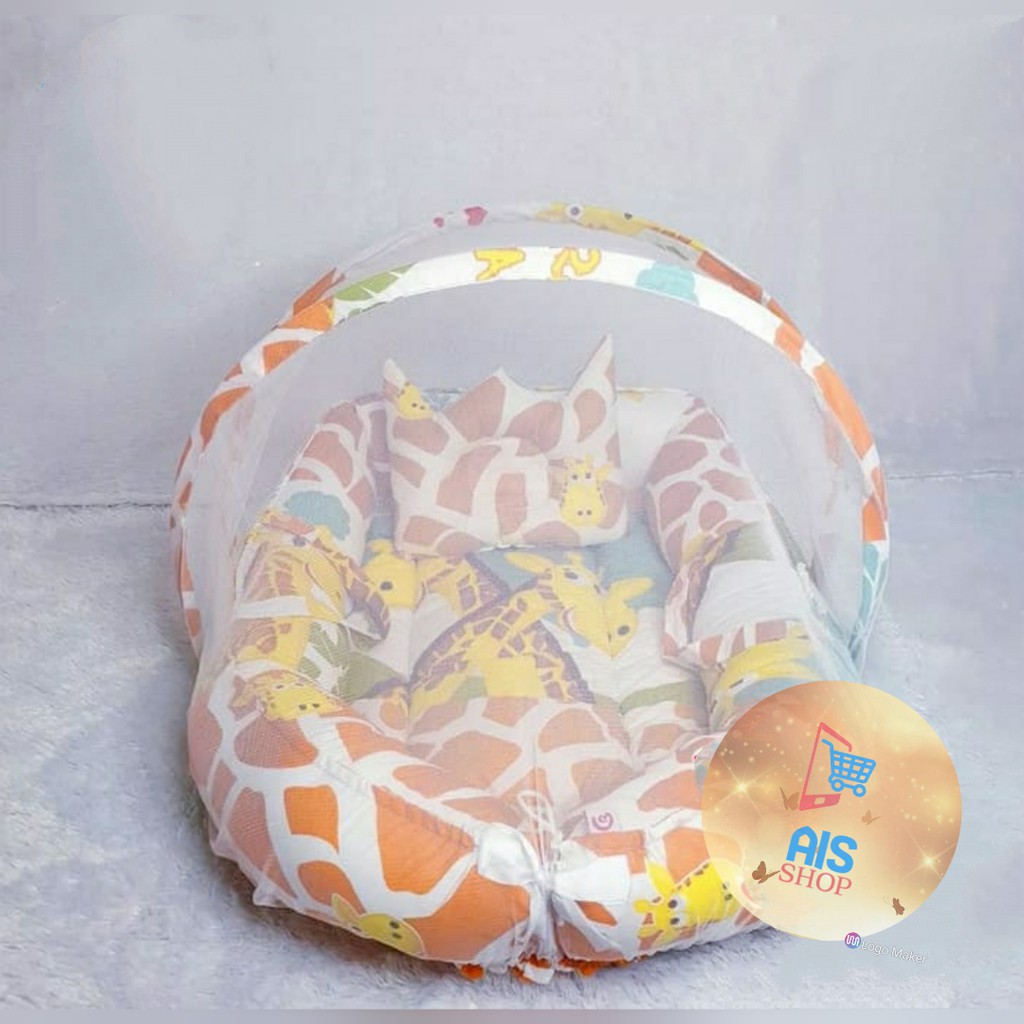 Kasur Bayi Kelambu Model Perahu Motif Animal full Jerapah