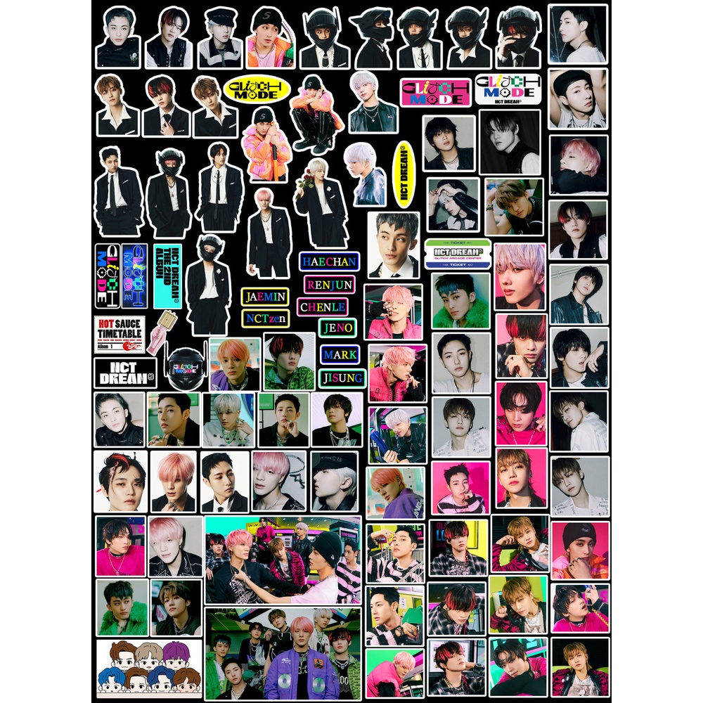 100pcs / set Stiker KPOP NCT DREAM MODE Foto GLITCH Untuk Dekorasi Handphone / Buku Catatan / Diary