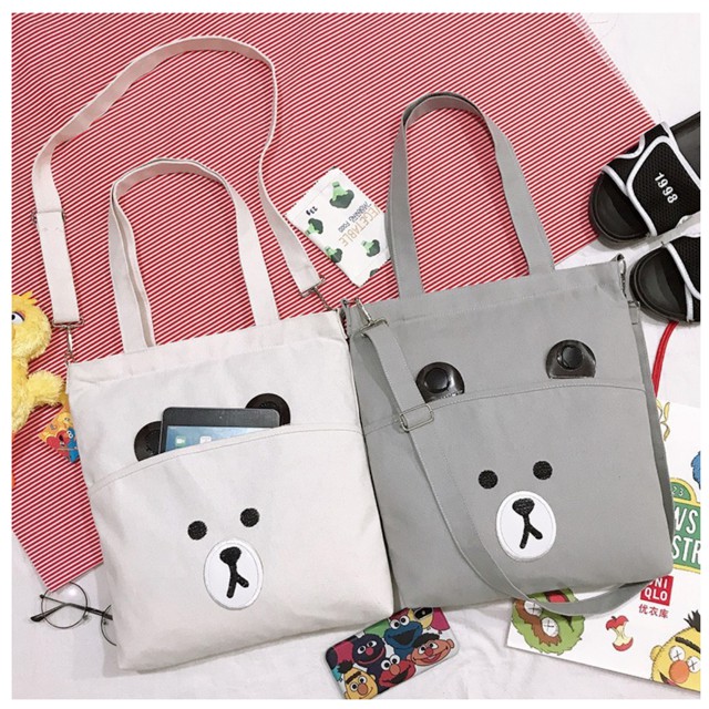 XIA03 Tas Wanita Tote Bag Korea Bear Face Resleting Murah Impor Brand New TKM