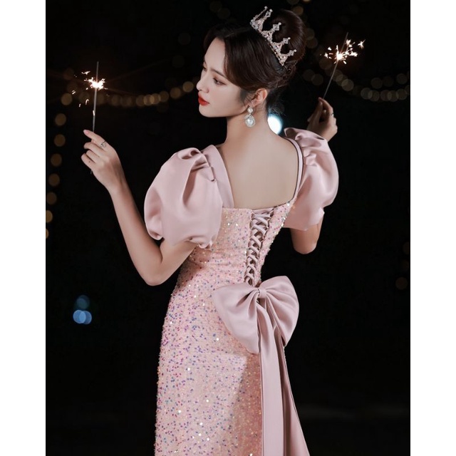 Realpic G691 XS-3XL Gaun mewah impor gaun pesta gaun maxi gaun pink champagne gaun bridal long dress